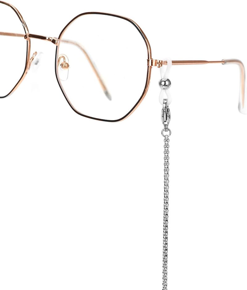 Hongeely Eyeglass Chain Silver Stainless Steel Handmade Necklace for Reading Glasses Sunglass Beaded Chains for Men Women - Image 2